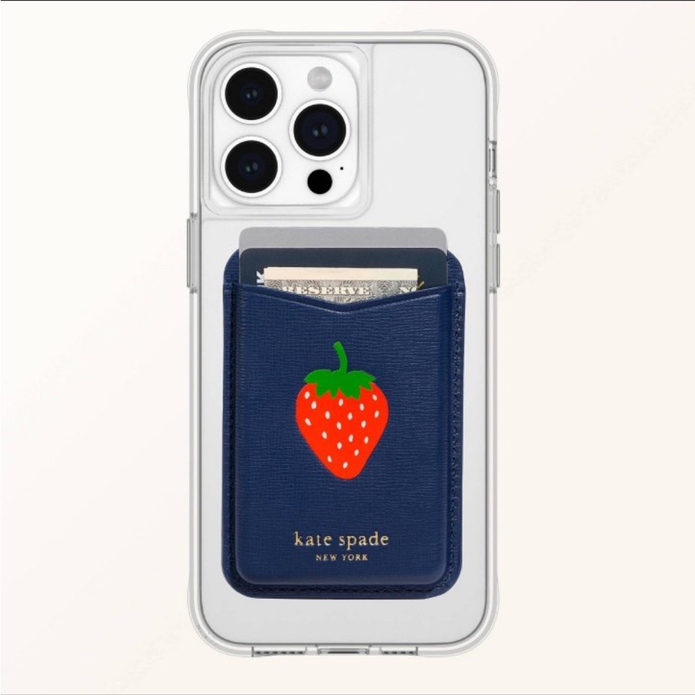 Kate Spade X Target Navy Phone Card Holder with Strawberry Design MagSafe Wallet